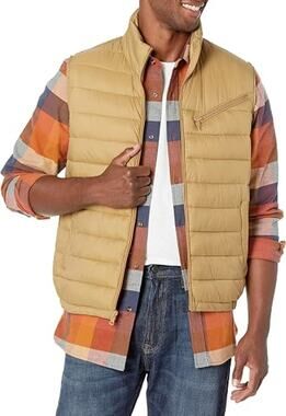 Cole Haan Quilted Puffer Vest with Chest Zip Pocket Sand Tan Men's Size Small